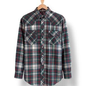 Vintage‎ 90s Wrangler Western Pearl Snap Flannel Shirt 2XLT Tall Plaid Burgundy